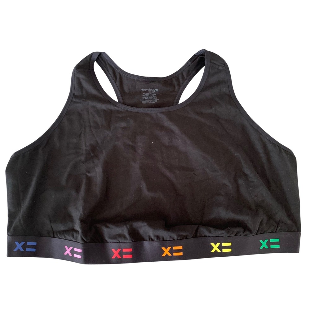 TomboyX Essentials Soft Bralette Black Rainbow Logo Band Racerback 5X